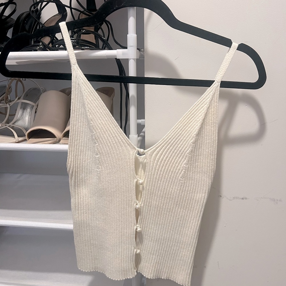 BCBGeneration Ivory Ribbed Tank Top